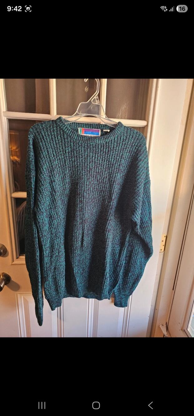 Vintage 80s 90s Sweater Graphix Chunky Knit Oversized Crewneck Teal Purple Large